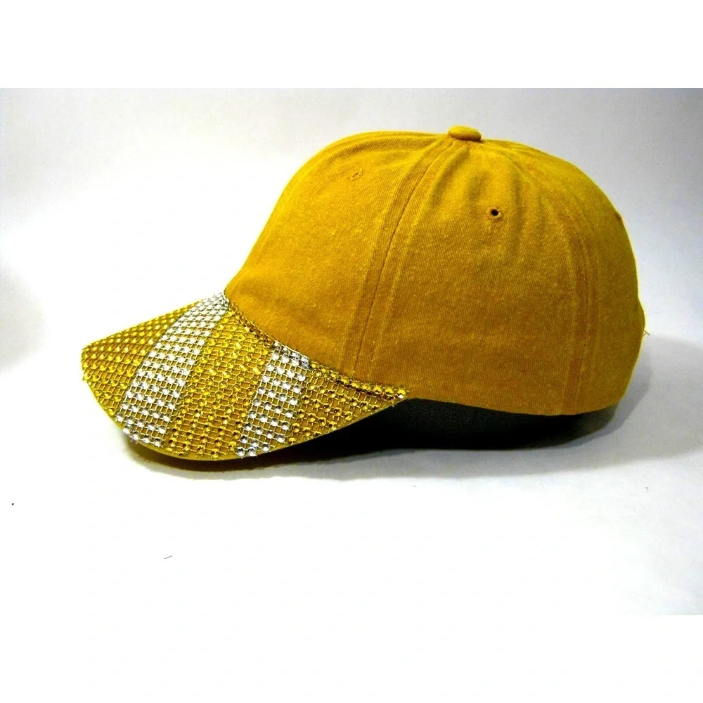 Gold/Yellow Silver Fashion Bling Faded 100% Cotton Streetwear Baseball Cap Hat - Picture 5 of 10